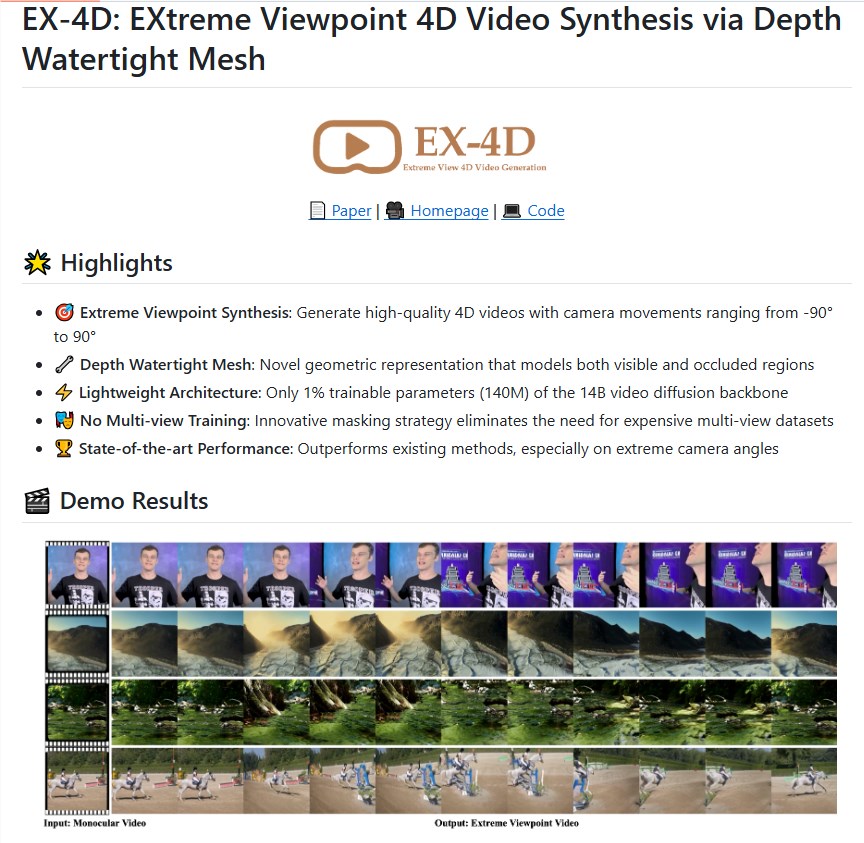 字节跳动EX-4D开源：单目视频秒变自由视角4D大片