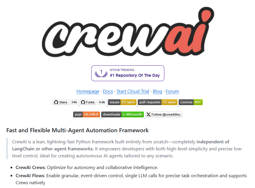 GitHub爆火！34000颗星加持的CrewAI，如何成为开发者构建AI协作团队的首选框架？