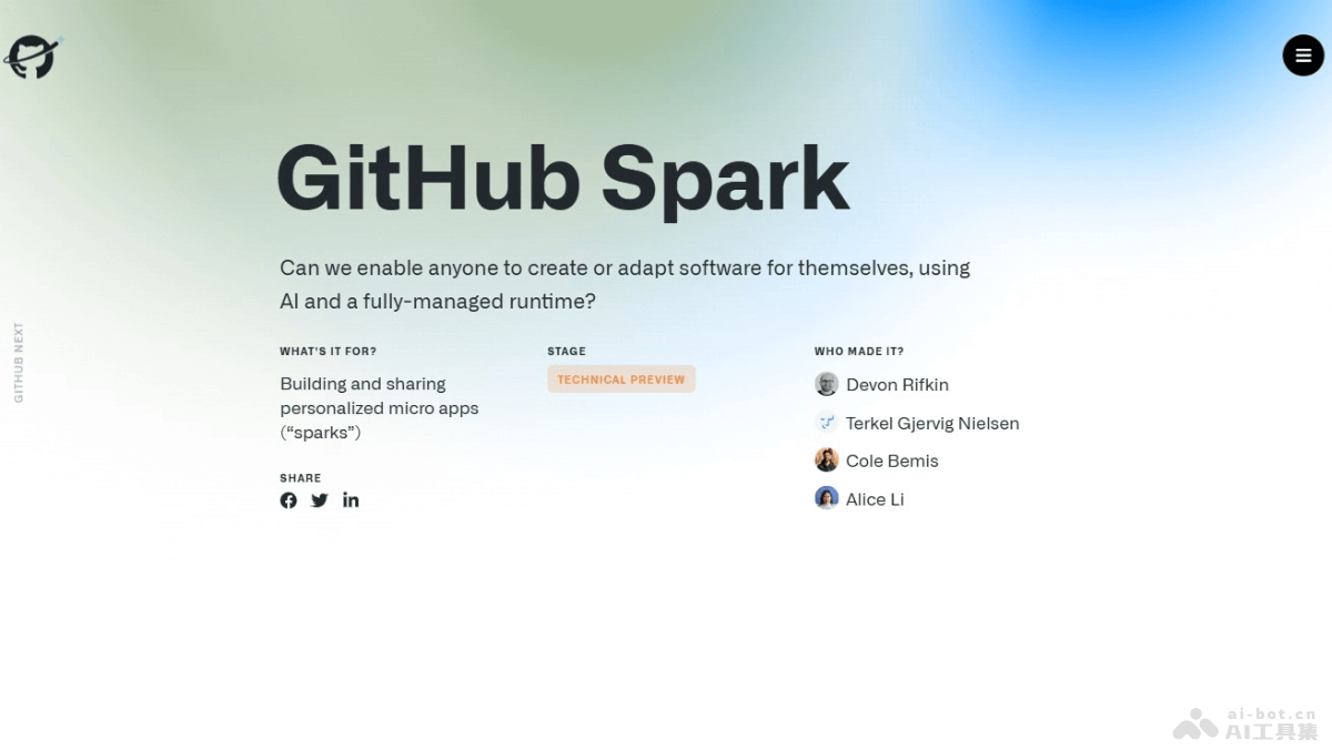 GitHub Spark-GitHub推出的AI编程工具，零代码开发应用