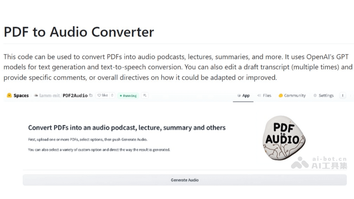 PDF2Audio-将PDF文档转换成音频博客的开源工具