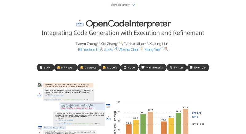 OpenCodeInterpreter-开源的代码解释器，可生成和执行代码