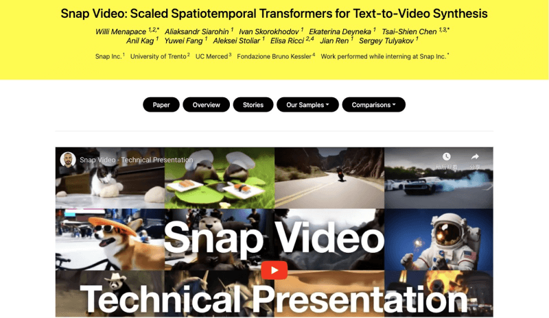 Snap Video-Snapchat公司推出的AI视频生成模型