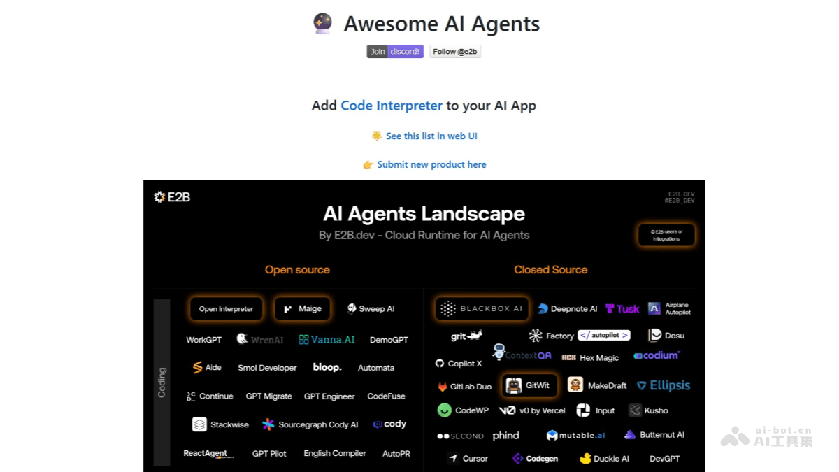 Awesome AI Agents-e2b-dev推出的AI Agent大合集GitHub