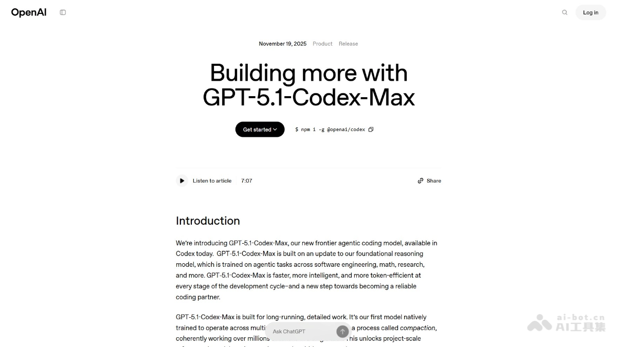 GPT-5.1-Codex-Max-OpenAI推出的智能编程模型