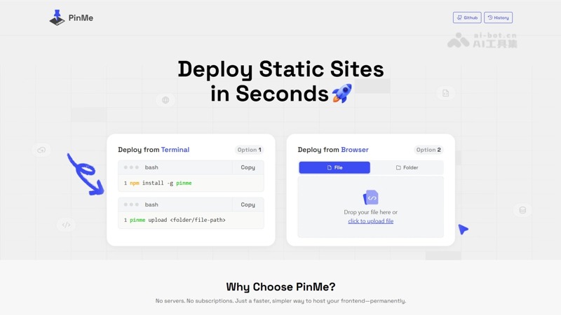 PinMe-开源的静态网站部署工具，永久托管前端项目